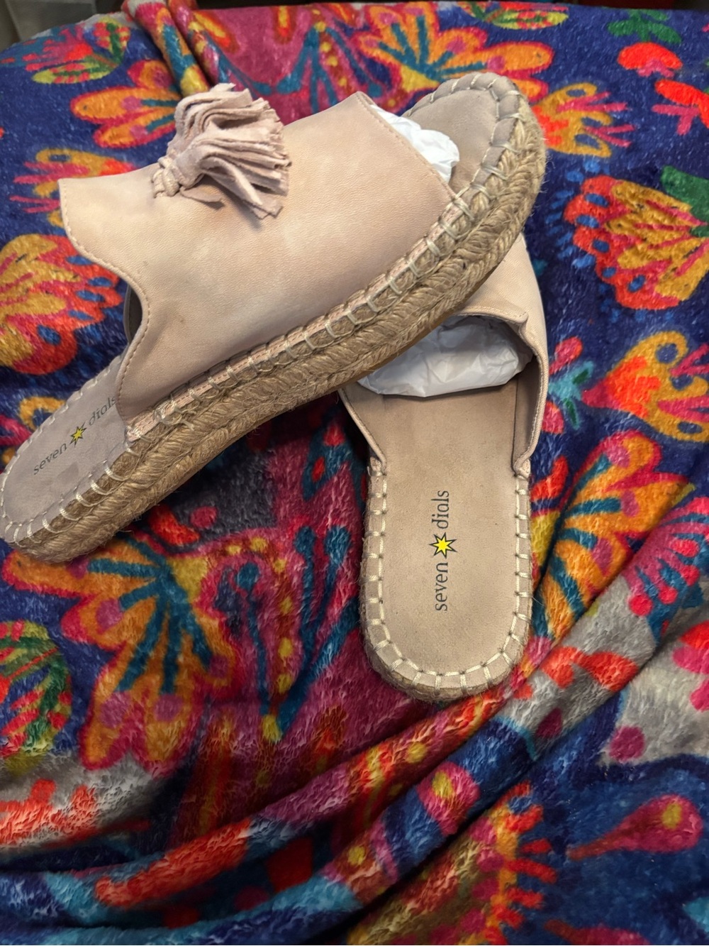 Seven Dials Beige/Tan Tassel Espadrille Slide Mules Size 9 A00520